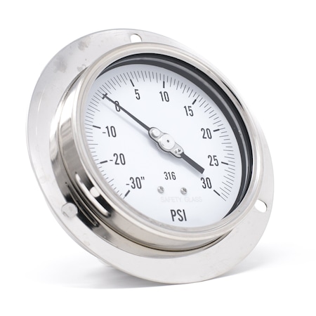 Pro 4in Dial, 30in Hg Vac/0/30 PSI, 1/4in NPT, Back Connection, Panel Mount Dry/Fillable Pressure Gauge PRO-314D-404CC